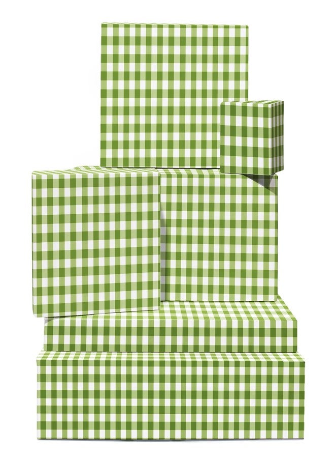 CENTRAL 23 Gingham Wrapping Paper - 6 Sheets Of Gift Wrap Paper For Women - White And Green - Birthday Wrapping Paper Girls - Comes With Stickers - Image 1